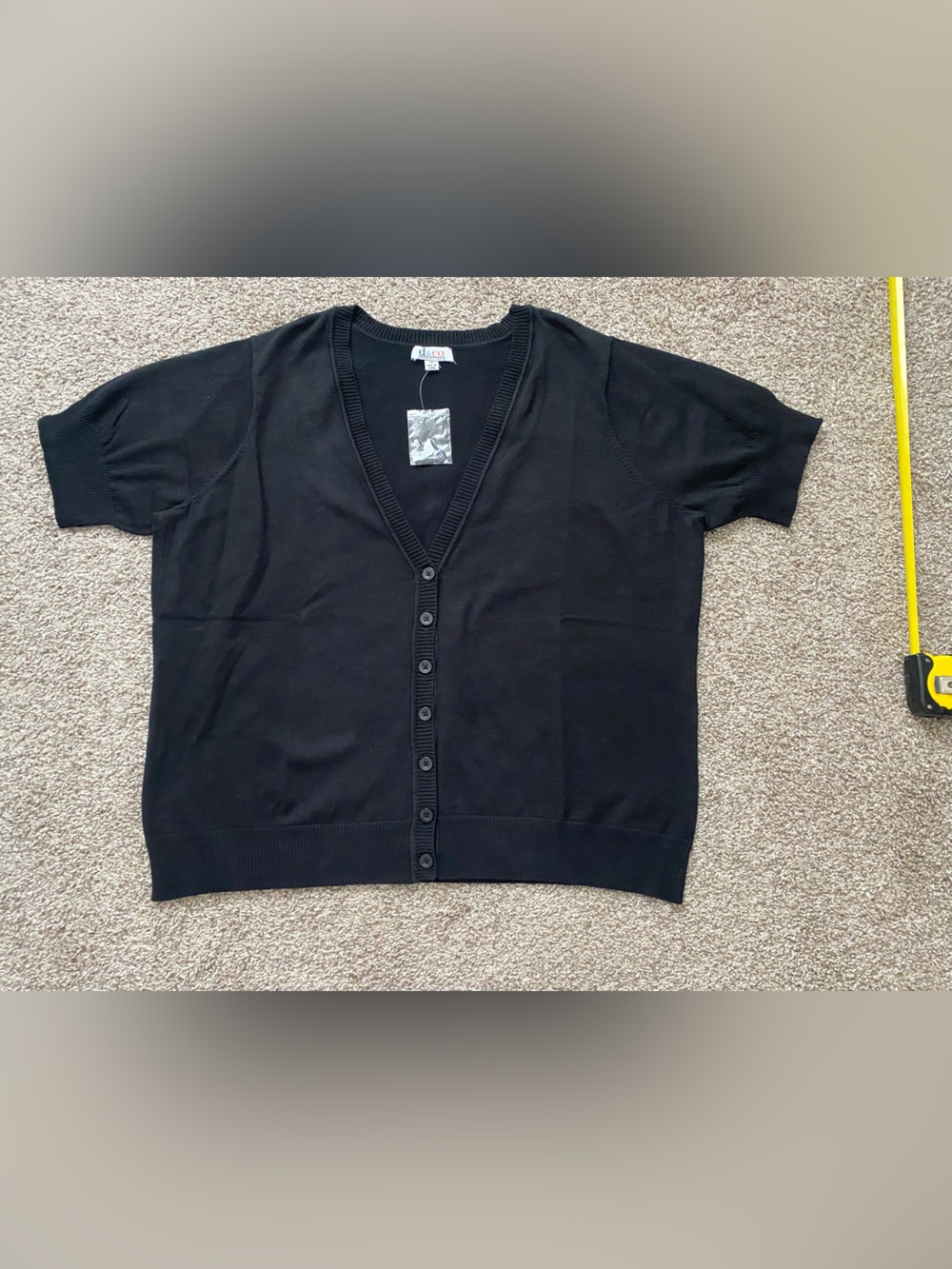 NWOT Black Short Sleeve Button Cardigan Sweater Knit Denim & Co. D & Co 2XL